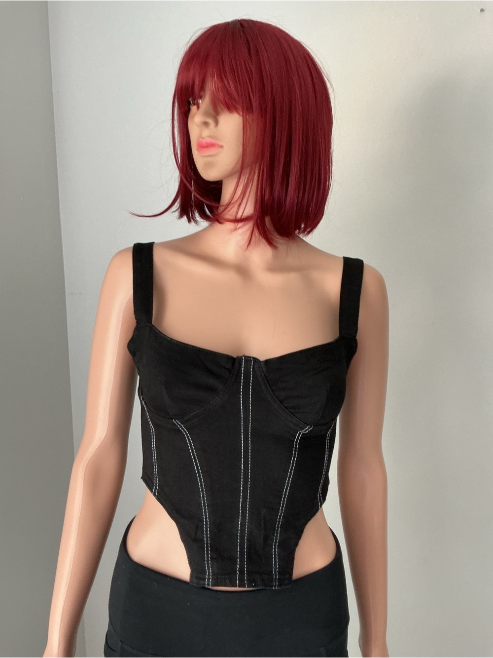 Zara Black Corset Crop Top with Contrast Stitching - Picture 3 of 15